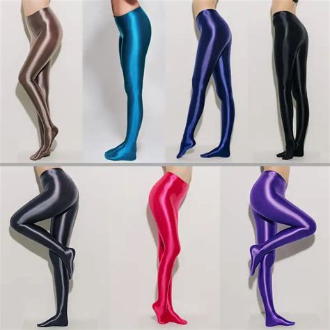 Leohex Satin Glossy Opaque Pantyhose Shiny Wet Look Tights Sexy Stockings Yoga Pants Leggings