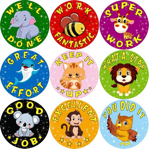 Cartoon Animals Reward Stickers For School Teacher One Roll Of 200