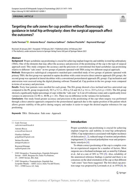 Targeting The Safe Zones For Cup Position Without Fluoroscopic Guidance