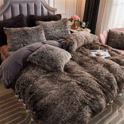 Jauxio Faux Fur Fluffy Comforter Duvet Cover With Pillowcase Luxury