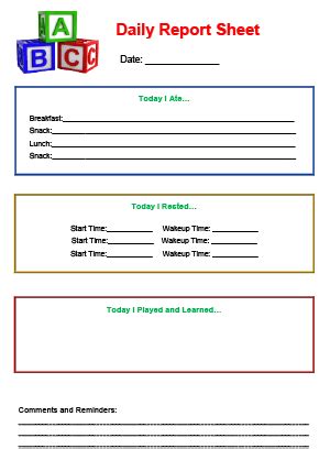 Download these free terms in a small version. Daily Report Sheet Printable for Child Care | Daycare ...