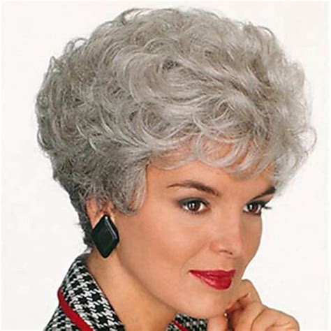 Gray Wigs For Women Synthetic Wig Curly Curly Pixie Cut With Bangs Wig