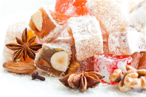 Tasty Oriental Sweets Lokum With Powdered Sugar Stock Image Image Of