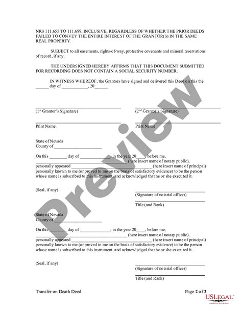 Nevada Transfer On Death Deed Tod Nevada Transfer Deed Us Legal Forms
