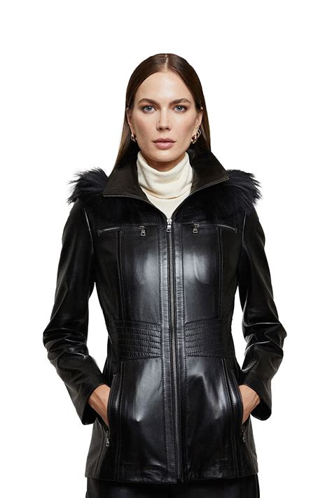 Looking For Black Fur Hooded Leather Coat Womens
