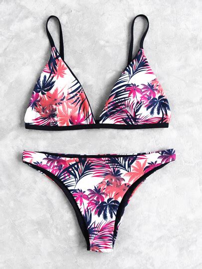 Palm Tree Print Triangle Bikini Set SheIn Sheinside