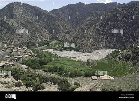 Looking Down On The Village Of Markhanai Located In The Tora Bora Stock