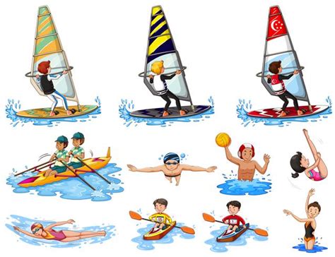 E se transformasse a sua piscina num ginásio de desportos? Conjunto de deportes acuáticos. - Descargar Vectores ...