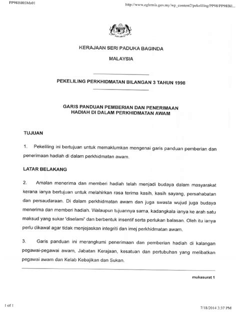 Surat pekeliling kewangan bilangan 8 tahun pekeliling kewangan bilangan 8 tahun 2010. Scan Pekeliling Perkhidmatan Bil 3 Tahun 1998 Hadiah