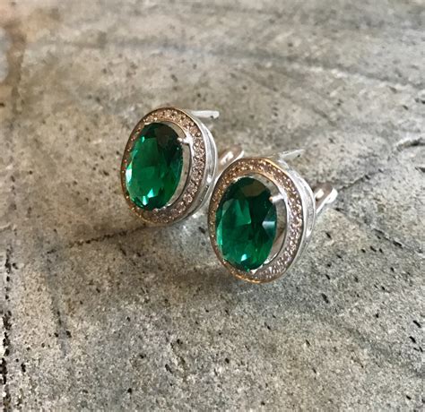 Emerald Earrings Antique Earrings Vintage Earrings Created Etsy Uk