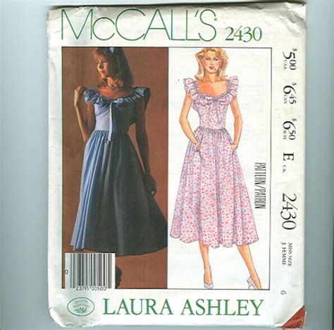 Vintage Sewing Pattern Laura Ashley Dress Size 6 Mccalls 2430 Uncut