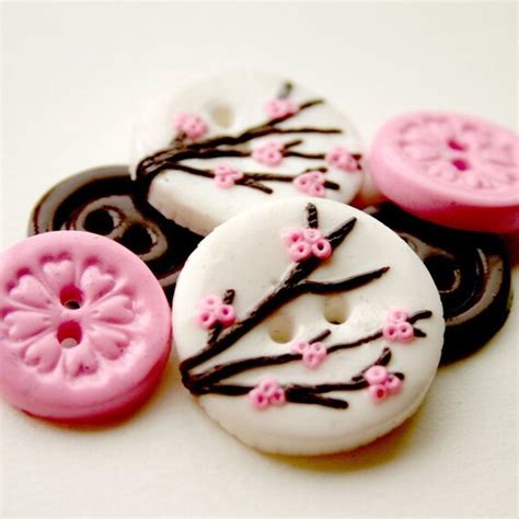 Items Similar To Cherry Blossoms Handmade Buttons Set Of 6 On Etsy