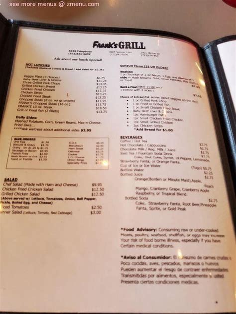 Online Menu Of Franks Grill Restaurant Houston Texas 77087 Zmenu
