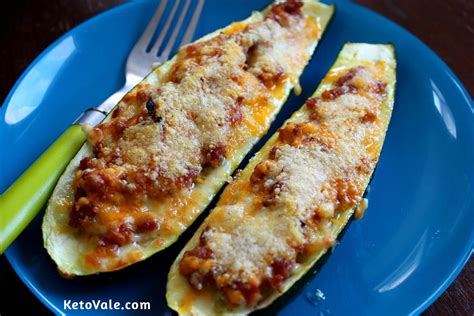 To make these keto stuffed zucchini boats, you'll need Stuffed Zucchini Boats With Ground Beef Recipe | Keto Vale