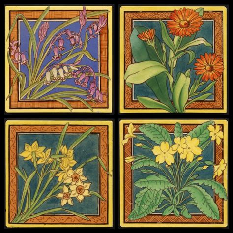 Maw And Co Set Of Floral Aesthetic Movement Tiles Designed By John