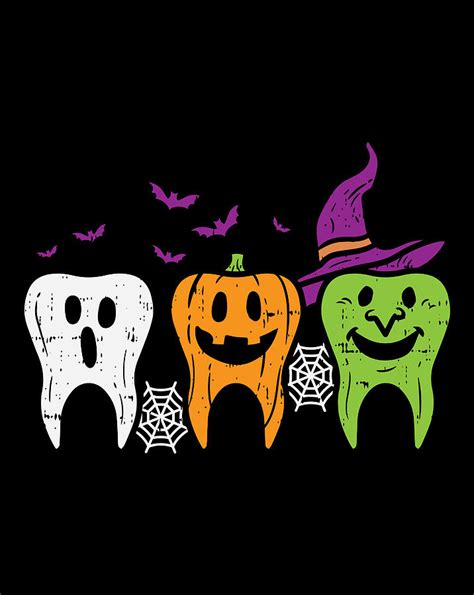 Teeth Ghost Pumpkin Witch Cute Dental Halloween Dentist T Digital