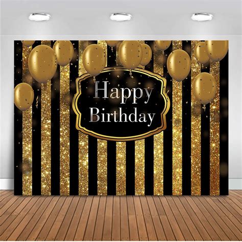Neoback Happy Birthday Theme Party Decoration Banner Black And Gold Stripe Backdrop For