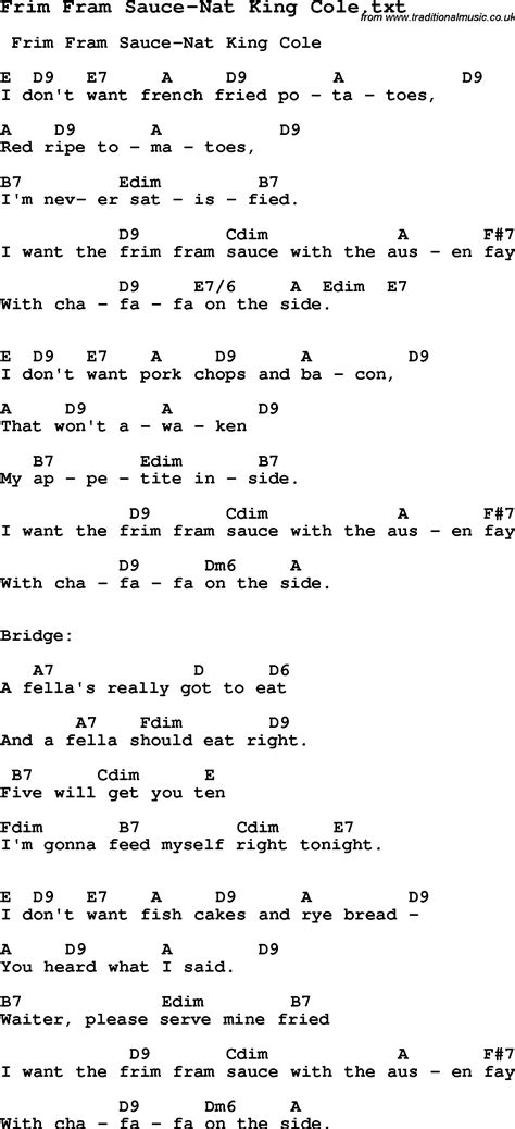jazz song frim fram sauce nat king cole with chords tabs and lyrics from top bands and artists