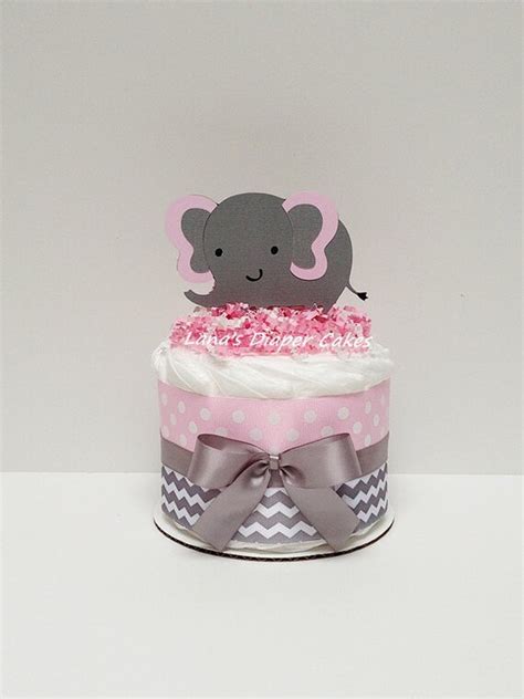 Pink And Gray Elephant Mini Diaper Cake By Lanasdiapercakeshop