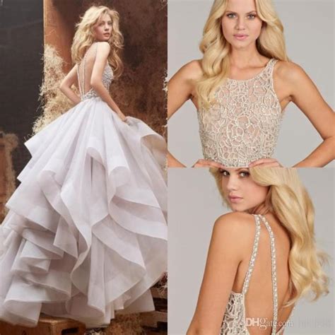 unique desige hayley paige wedding dresses sexy backless sheer jewel neck floor length ball gown