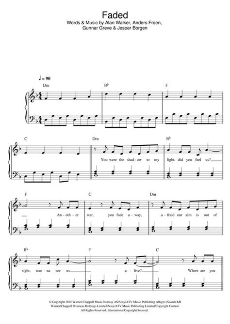 Including vocals offered by norwegian recording artist iselin solheim the tune was initially set to be launched in the year 2015 of november. Alan Walker Faded 123803 in 2020 | Easy piano sheet music ...