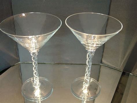 2 Martini Glasses Air Twist Stems Clear Crystal 7 Pair Clear Crystal Martini Glasses Crystals