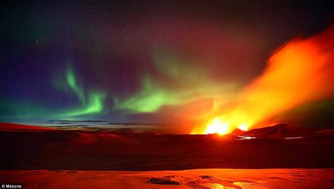 Northern Lights Over Erupting Icelandic Volcano Daily