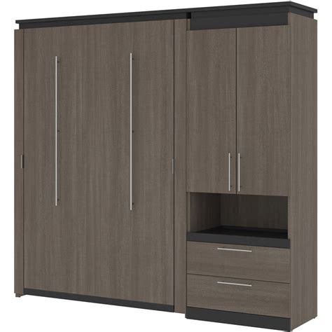 Bestar Orion 89 Full Murphy Bed With Storage Cabinet In Bark Gray