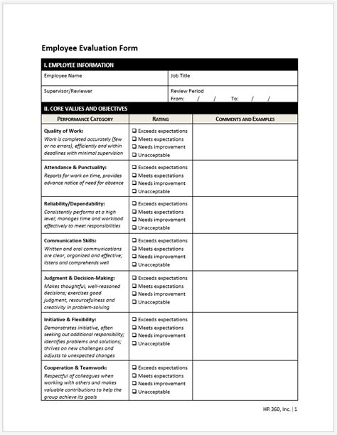 Printable Free Performance Review Template Printable Templates