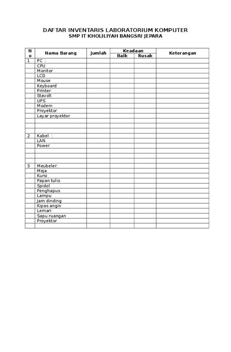 Format Daftar Inventaris Ruangan Delinewstv