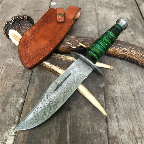 12 Long Handmade Damascus Twist Blade Hunting Bowie K Bar Knife With