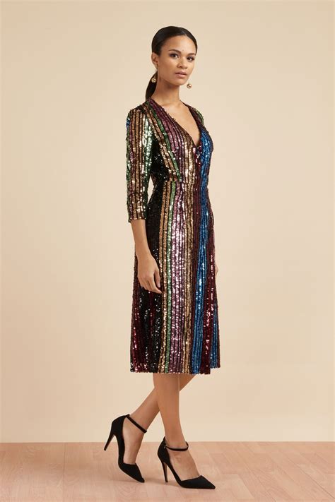 Dresses Margaux Sequin Stripe Wrap Midi Dress