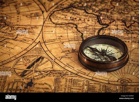 Old Vintage Compass On Ancient Map Stock Photo Alamy