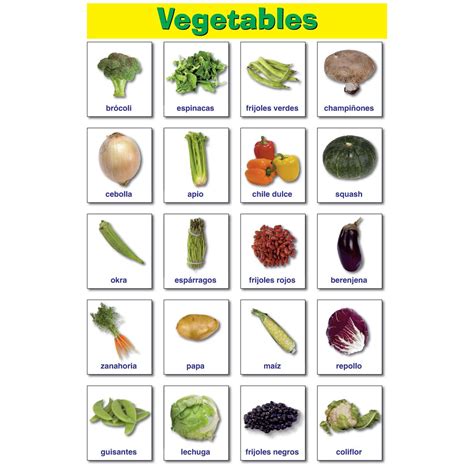 Spanish Vegetables Educational Laminated Chart