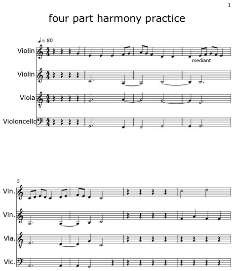 Four Part Harmony Practice Sheet Music For Violin Viola Cello