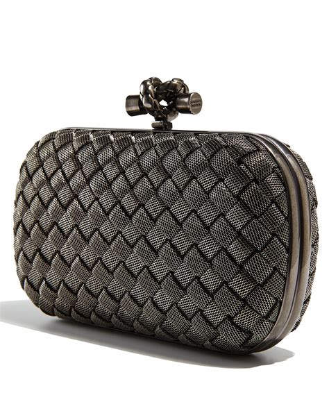 Bottega Veneta Metal Intrecciato Knot Frame Clutch Bag Silvertone