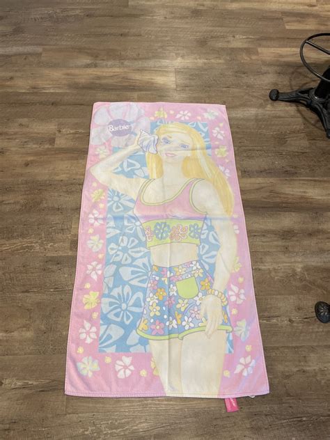 vintage mattel barbie beach towel blond pink white flowers swimsuit 2000 movie ebay