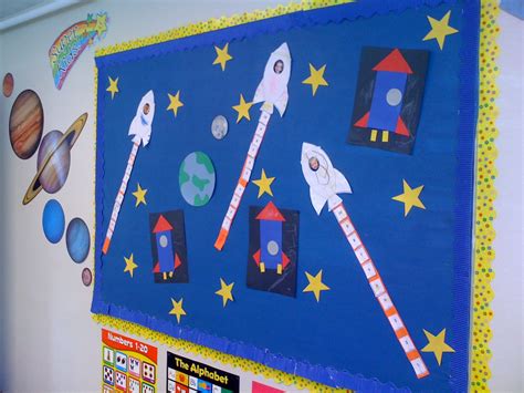 Preschool Kindergarten Space Themed Bulletin Board Rockets Made From