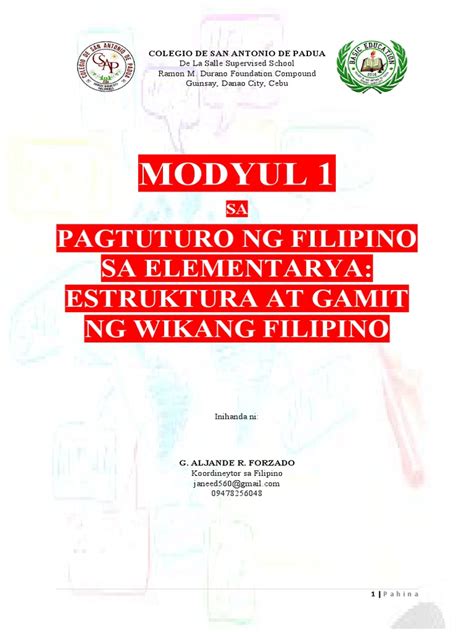 Modyul 1 Sa Pagtuturo Ng Filipino Sa Elementarya New Pdf