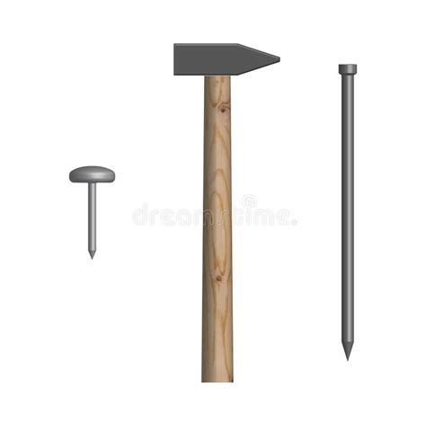Hammer And Nails Front View Vector Illustration Stock Vector