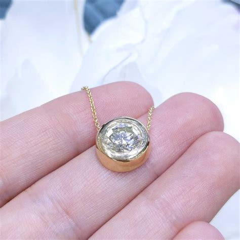161ct Diamond Bezel Set Pendant In 14k Yellow Gold Matinee Jewelry