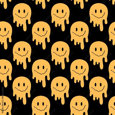 Melted Smiley Faces Trippy Seamless Pattern Illustration Of Retro