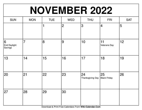 2023 November 2022 Calendar Printable Ideas Blank November 2022 Calendar