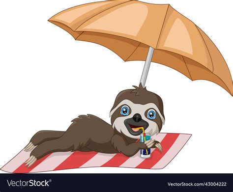 Cute Sloth Sunbathing On Beach Towel Royalty Free Vector
