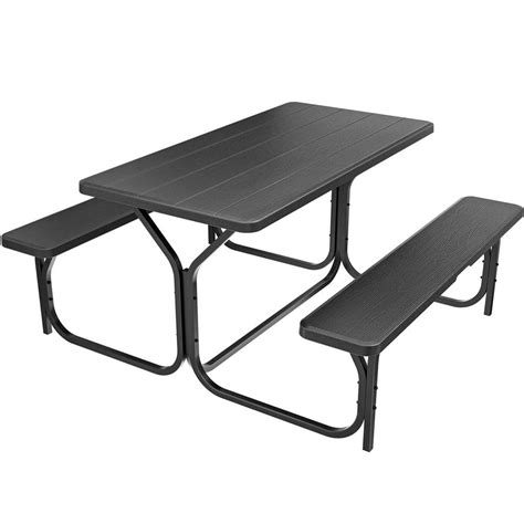 Dextrus 45 Ft Black Rectangular Steel Frame Outdoor Picnic Table Bench With Weather Resistant