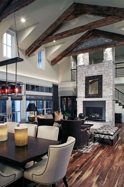 Impressive Vaulted Ceiling Design Floor To Ceiling Fireplace Open Floor