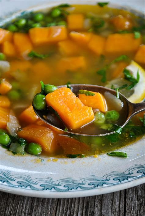 Sauté until tofu is browned and potatoes are fork tender. Sweet potato and green pea soup with lemon |VeganSandra
