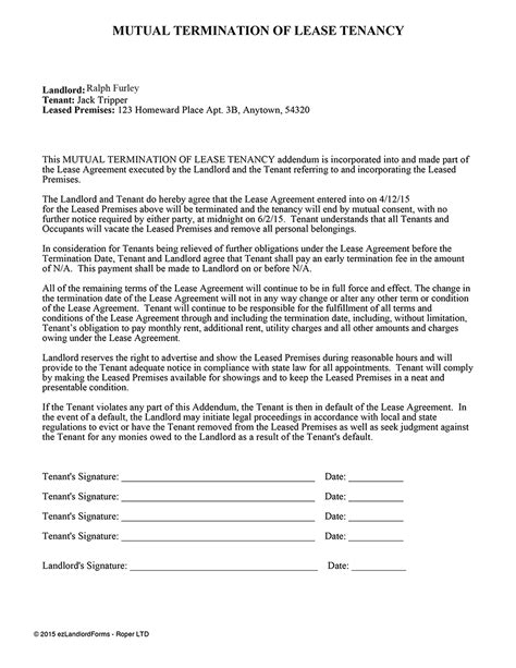 Template Termination Of Rental Agreement Letter By Landlord Hq Printable Documents