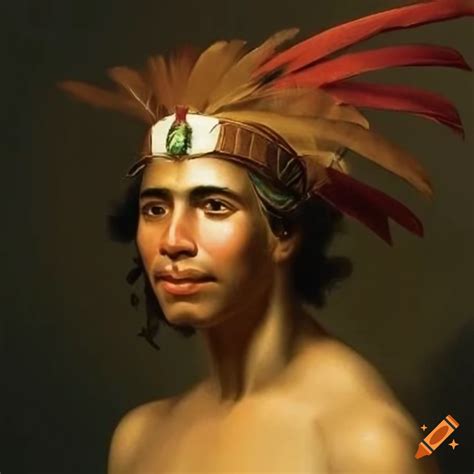 Portrait Of A Puerto Rican Man With Hazel Green Eyes And A Feather