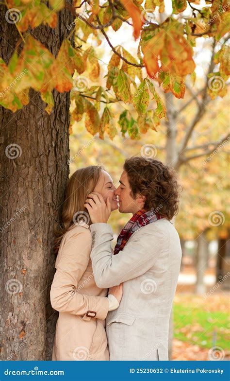 Romantic Couple At Fall Kissing Stock Photo Image Of European